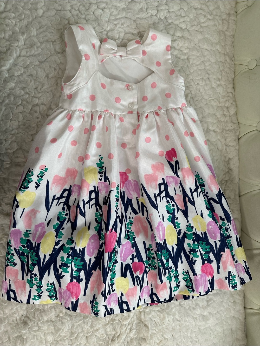 Gymboree White Polka Dot Floral Dress with Pink & Yellow Accents